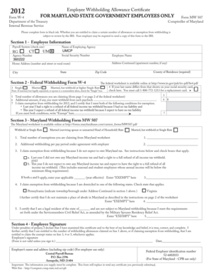 Maryland Employee Withholding Allowance Certificate
