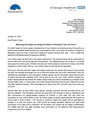 National Child Measurement Programme Opt-Out Form