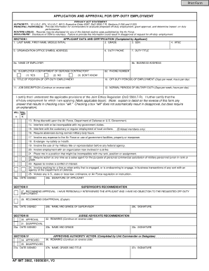 US Air Force Off-Duty Employment Application