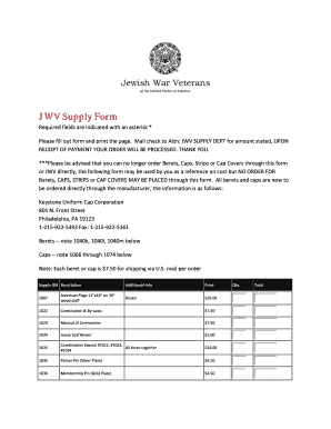 JWV Supply Order Form