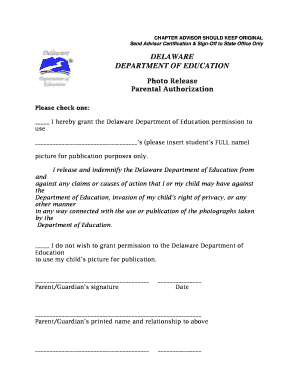 Delaware Photo Release Form