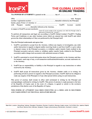 Power of Attorney for IronFX Account