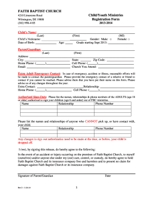 FAITH BAPTIST CHURCH Child/Youth Ministries Registration Form