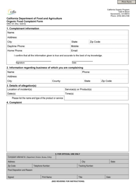 California Organic Program Complaint Form