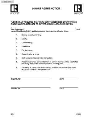 Florida Single Agent Notice