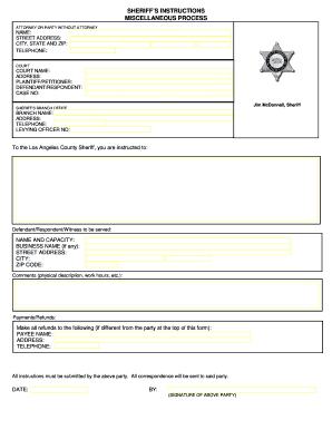 Miscellaneous paperwork - SHERIFF'S INSTRUCTIONS MISCELLANEOUS PROCESS