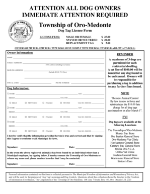 Oro-Medonte Dog Tag License Form