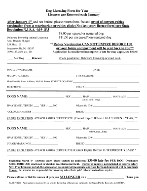 New Jersey Dog Licensing Form