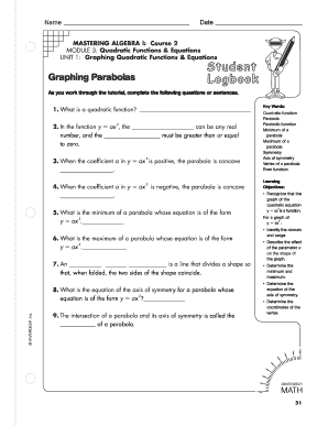 Graphing Parabolas Worksheet