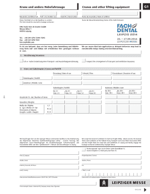 Formblatt für Kran- und Hebezeuganforderung auf Messen