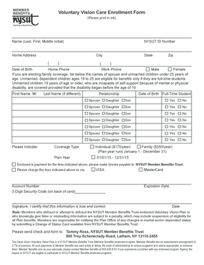 NYSUT Voluntary Vision Care Enrollment Form
