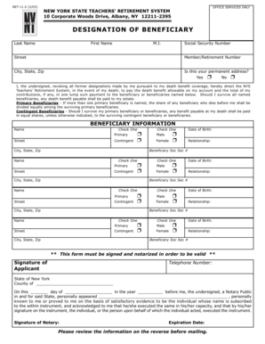 New York State Teachers' Retirement System Beneficiary Designation Form