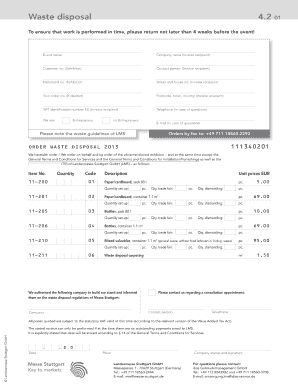 Messe Stuttgart Waste Disposal Order Form