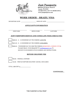 Brazil Visa Work Order Form