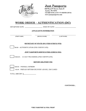 DC Authentication Work Order