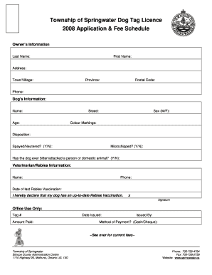 Township of Springwater Dog Tag License Application