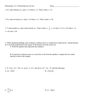 PreCalculus 1.6-1.10 Extra Review for Test