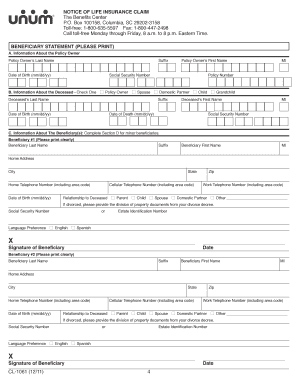 Notice of Life Insurance Claim Form