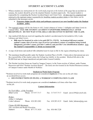 Ivy Tech Student Accident Report and Claim Form