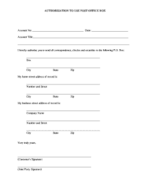 Authorization to Use Post Office Box