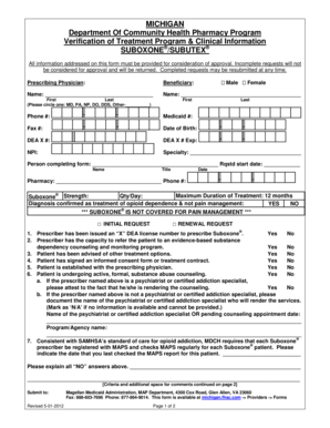 Michigan Suboxone Treatment Verification Form