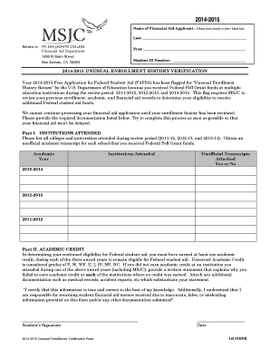 2014-2015 Unusual Enrollment Verification Form
