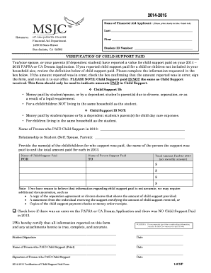 2014-2015 Verification of Child Support Paid Form