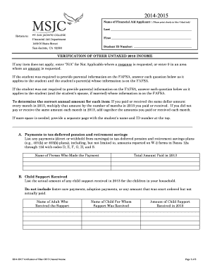 2014-2015 Verification of Other Untaxed Income Form