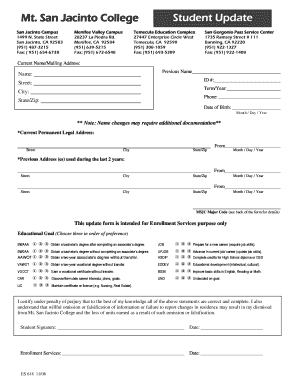 Mt. San Jacinto College Student Update Form