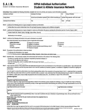 Student & Athlete Insurance Network Authorization Form