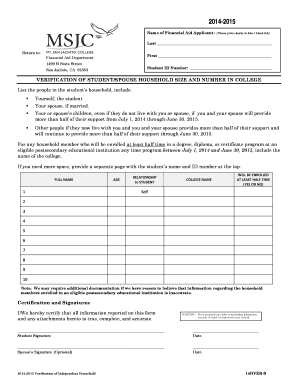 2014-2015 Verification of Student/Spouse Household Size and Number in College