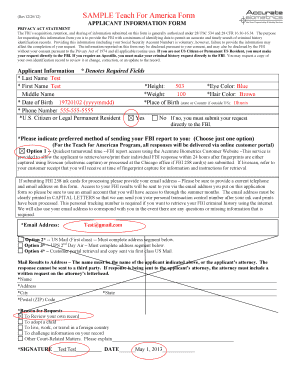Teach For America Applicant Information Form