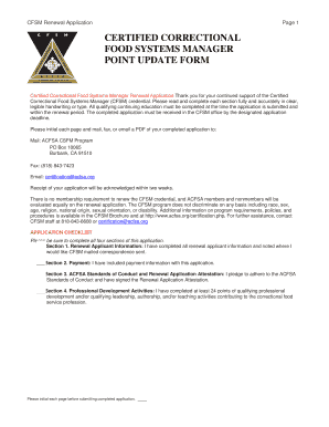Certified Correctional Food Systems Manager Renewal Application