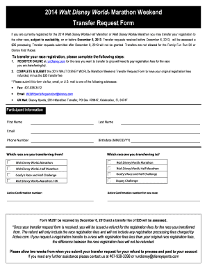 2014 Walt Disney World Marathon Weekend Transfer Request Form
