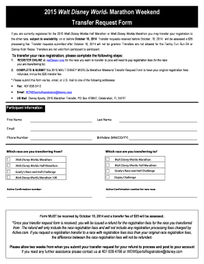 2015 Walt Disney World Marathon Weekend Transfer Request Form