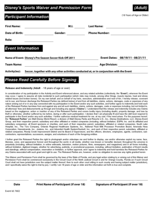 Disney Sports Waiver and Permission Form (Adult)