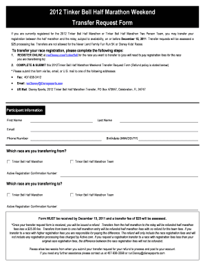 2012 Tinker Bell Half Marathon Transfer Request Form