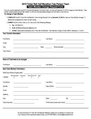 2013 Tinker Bell Half Marathon Team Change Request Form
