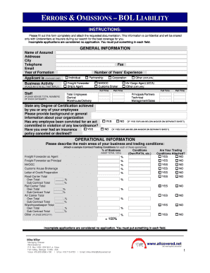 Errors & Omissions BOL Liability Application