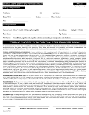 Disney Sports Waiver and Permission Form