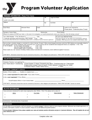 YMCA Program Volunteer Application