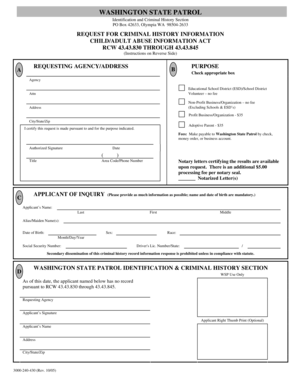 Washington State Criminal History Request Form