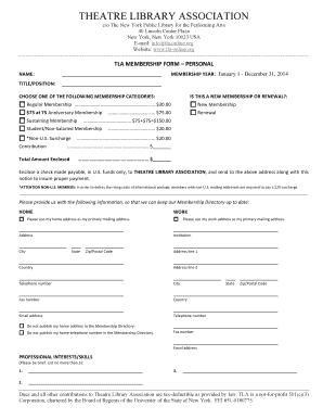 Theatre Library Association Membership Form