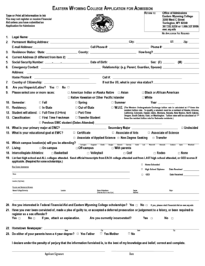 Eastern Wyoming College Application for Admission