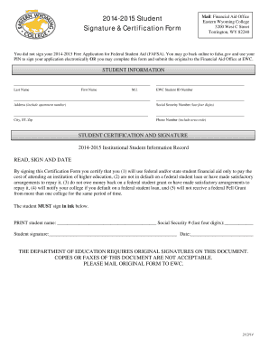 2014-2015 Student Financial Aid Certification Form