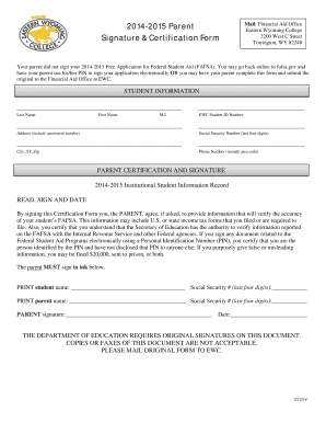 2014-2015 Parent Signature Certification Form