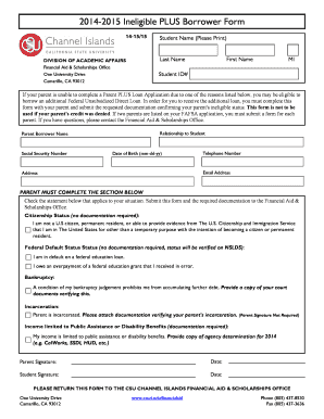 2014-2015 Ineligible PLUS Borrower Form
