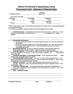 Procurement Card Dispute Form