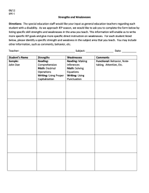 Special Education Teacher Input Form
