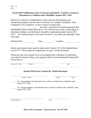 Section 504 Notification Letter to Parents